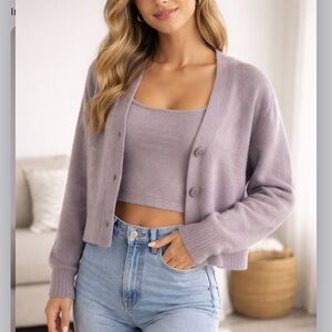 Allie Rose Cozy Knit Crop Top & Cardigan Set Size Large